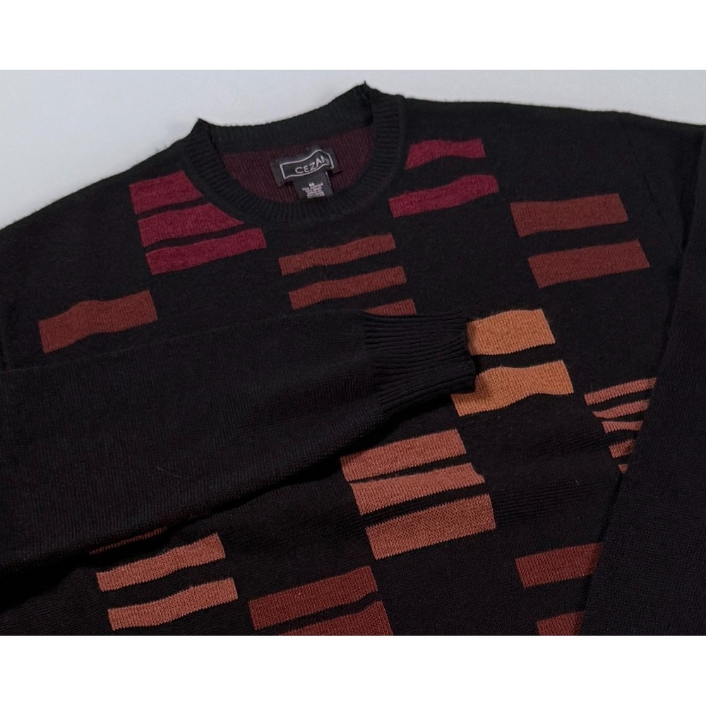 VTG 90s Cezani Coogi Style Knit Sweater Mens Earth Tone Geometric Block - Medium